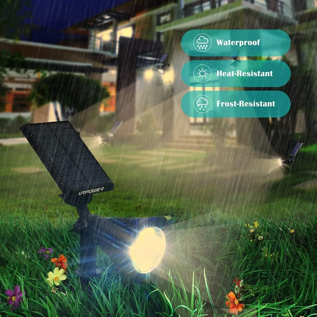 URPOWER Solar Lights Waterproof Solar Lights Outdoor 2-in-1 Adjustable Solar Spotlight Wall Light Auto On/Off Solar-Powered Landscape Lighting for Garden Yard Pathway Swimming Pool (4Pack, Warm White)
