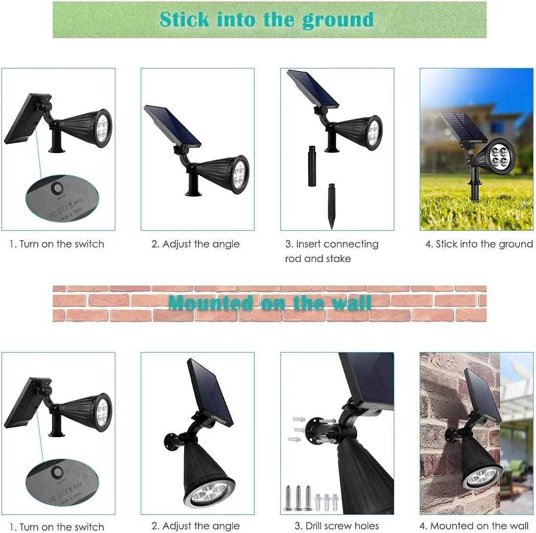URPOWER Solar Lights Waterproof Solar Lights Outdoor 2-in-1 Adjustable Solar Spotlight Wall Light Auto On/Off Solar-Powered Landscape Lighting for Garden Yard Pathway Swimming Pool (4Pack, Warm White)