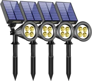 URPOWER Solar Lights Waterproof Solar Lights Outdoor 2-in-1 Adjustable Solar Spotlight Wall Light Auto On/Off Solar-Powered Landscape Lighting for Garden Yard Pathway Swimming Pool (4Pack, Warm White)