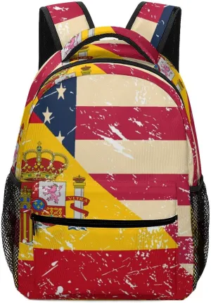 U.S and Spain Vintage Flag Travel Backpack Lightweight Shoulders Bag Laptop Daypack for Work Office