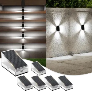 Uspring 2-in-1 Solar Fence Lights & Step Lights for Outside, 6 Pack Solar Lights Outdoor for Fence Step, 11 Modes Brighter 4 LED Waterproof Light for Stairs, Deck, Yard, Patio (Cool White)