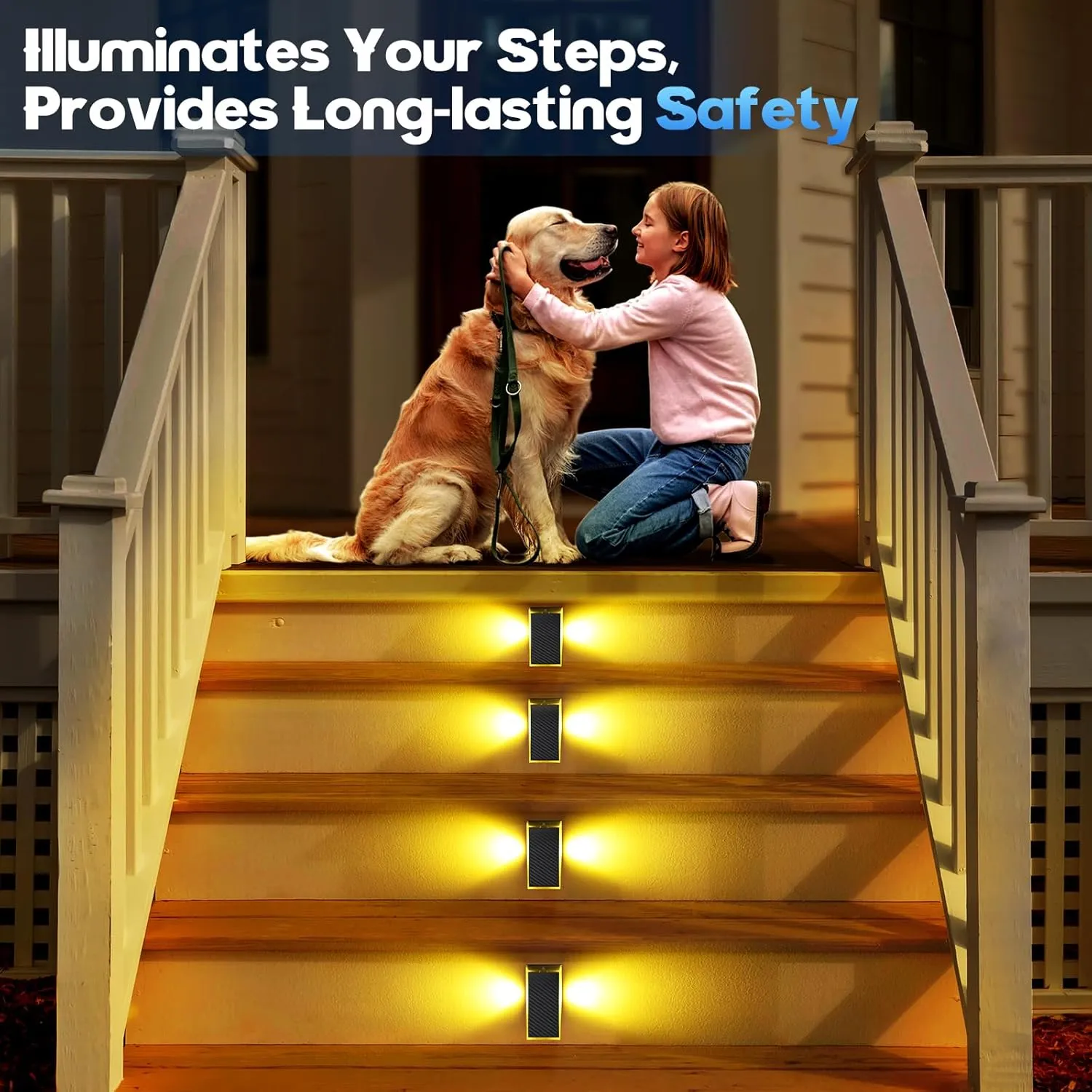 Uspring 2-in-1 Solar Fence Lights & Step Lights for Outside, 8 Pack Solar Lights Outdoor for Fence Step, 11 Modes Brighter 4 LED Waterproof Light for Stairs, Deck, Yard, Patio (Warm White)