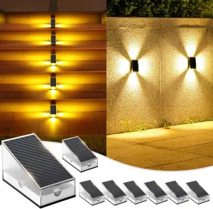 Uspring 2-in-1 Solar Fence Lights & Step Lights for Outside, 8 Pack Solar Lights Outdoor for Fence Step, 11 Modes Brighter 4 LED Waterproof Light for Stairs, Deck, Yard, Patio (Warm White)