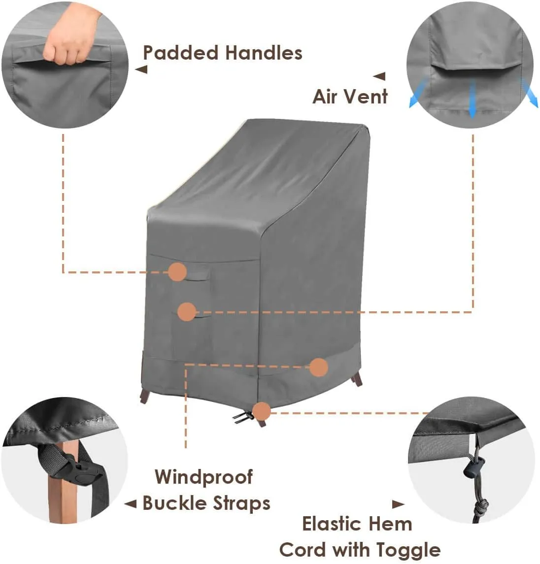 Vailge Stackable Patio Chair Cover,100% Waterproof Outdoor Chair Cover, Heavy Duty Lawn Patio Furniture Covers,Fits for 4-6 Stackable Dining Chairs,36" Lx28 Wx47 H,Grey