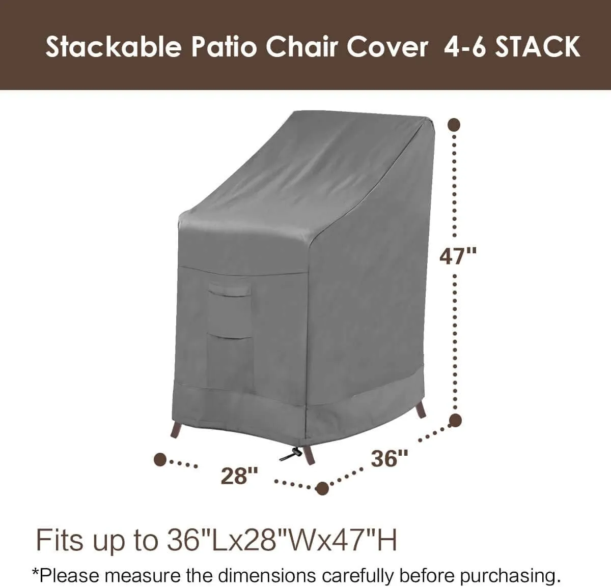 Vailge Stackable Patio Chair Cover,100% Waterproof Outdoor Chair Cover, Heavy Duty Lawn Patio Furniture Covers,Fits for 4-6 Stackable Dining Chairs,36" Lx28 Wx47 H,Grey