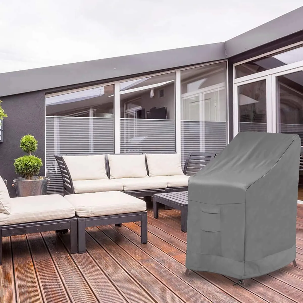 Vailge Stackable Patio Chair Cover,100% Waterproof Outdoor Chair Cover, Heavy Duty Lawn Patio Furniture Covers,Fits for 4-6 Stackable Dining Chairs,36" Lx28 Wx47 H,Grey
