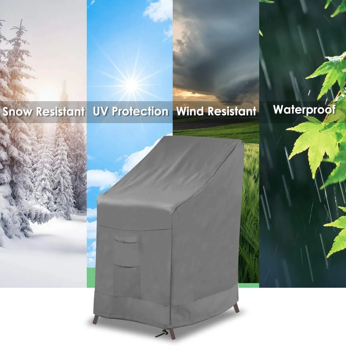 Vailge Stackable Patio Chair Cover,100% Waterproof Outdoor Chair Cover, Heavy Duty Lawn Patio Furniture Covers,Fits for 4-6 Stackable Dining Chairs,36" Lx28 Wx47 H,Grey