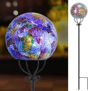 VCUTEKA Solar Outdoor Lights Garden Decor Mosaic Solar Garden Lights Waterproof Glass Ball LED Pathway Stake Light for Landscape Lawn Patio Yard Decoration 6 inch, Purple
