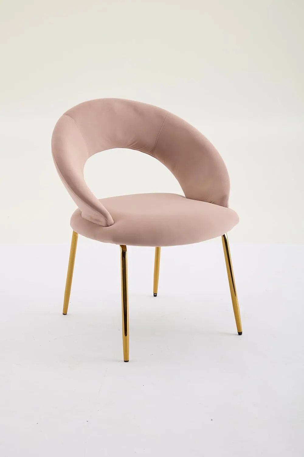 Velvet Fabric Dining Chair with Curved Backrest, Golden Metal Legs (Pink)