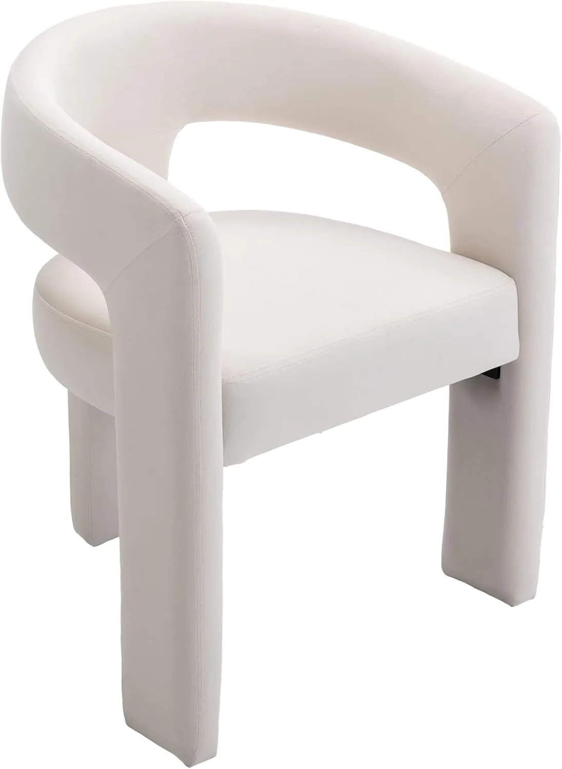 VESCASA Velvet Barrel Dining Chair with Open-Back, Upholstered Modern Accent Side Armchair with 3 Legs for Kitchen/Dining Room/Living Room, 1 Chair, Ivory