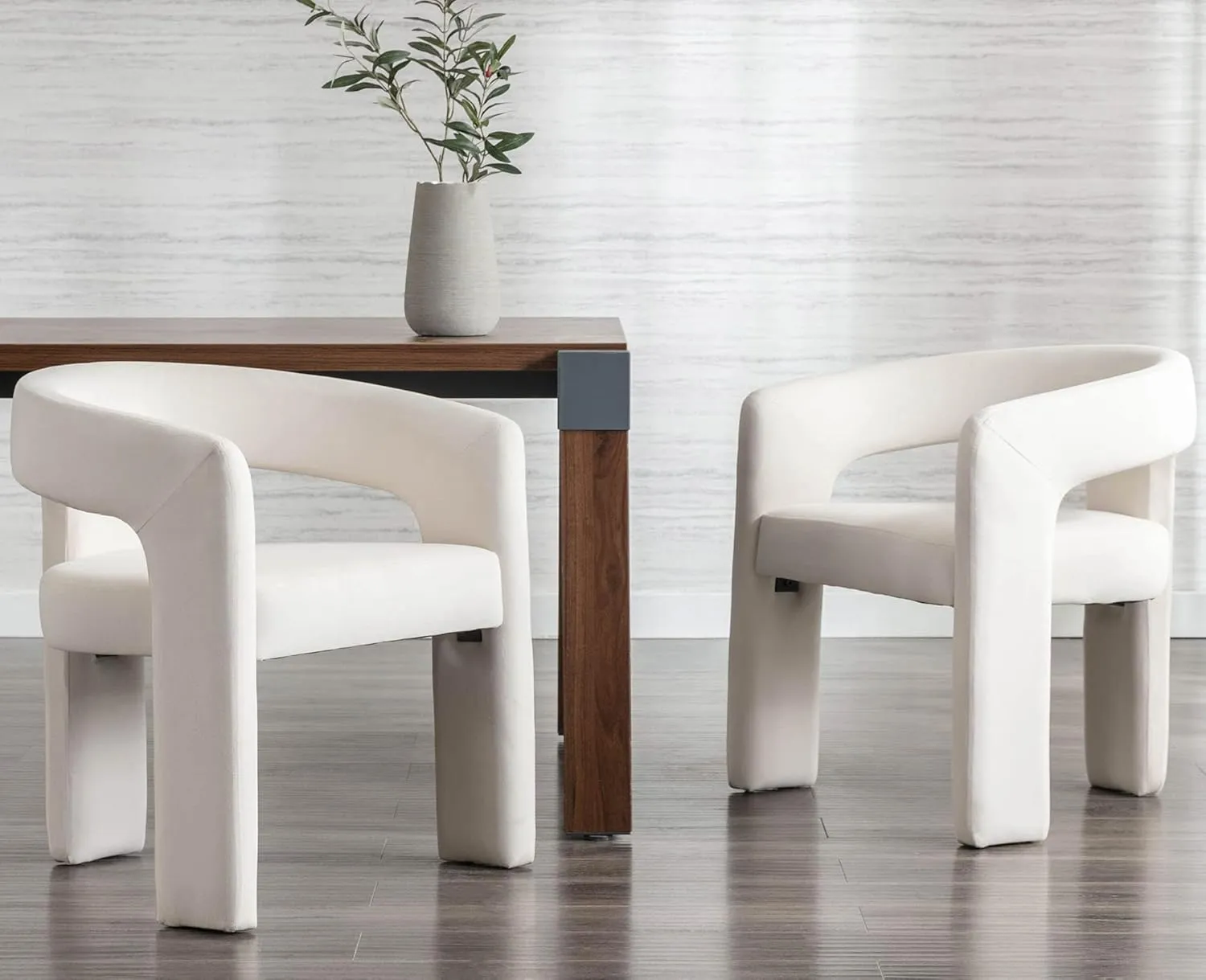 VESCASA Velvet Barrel Dining Chair with Open-Back, Upholstered Modern Accent Side Armchair with 3 Legs for Kitchen/Dining Room/Living Room, 1 Chair, Ivory