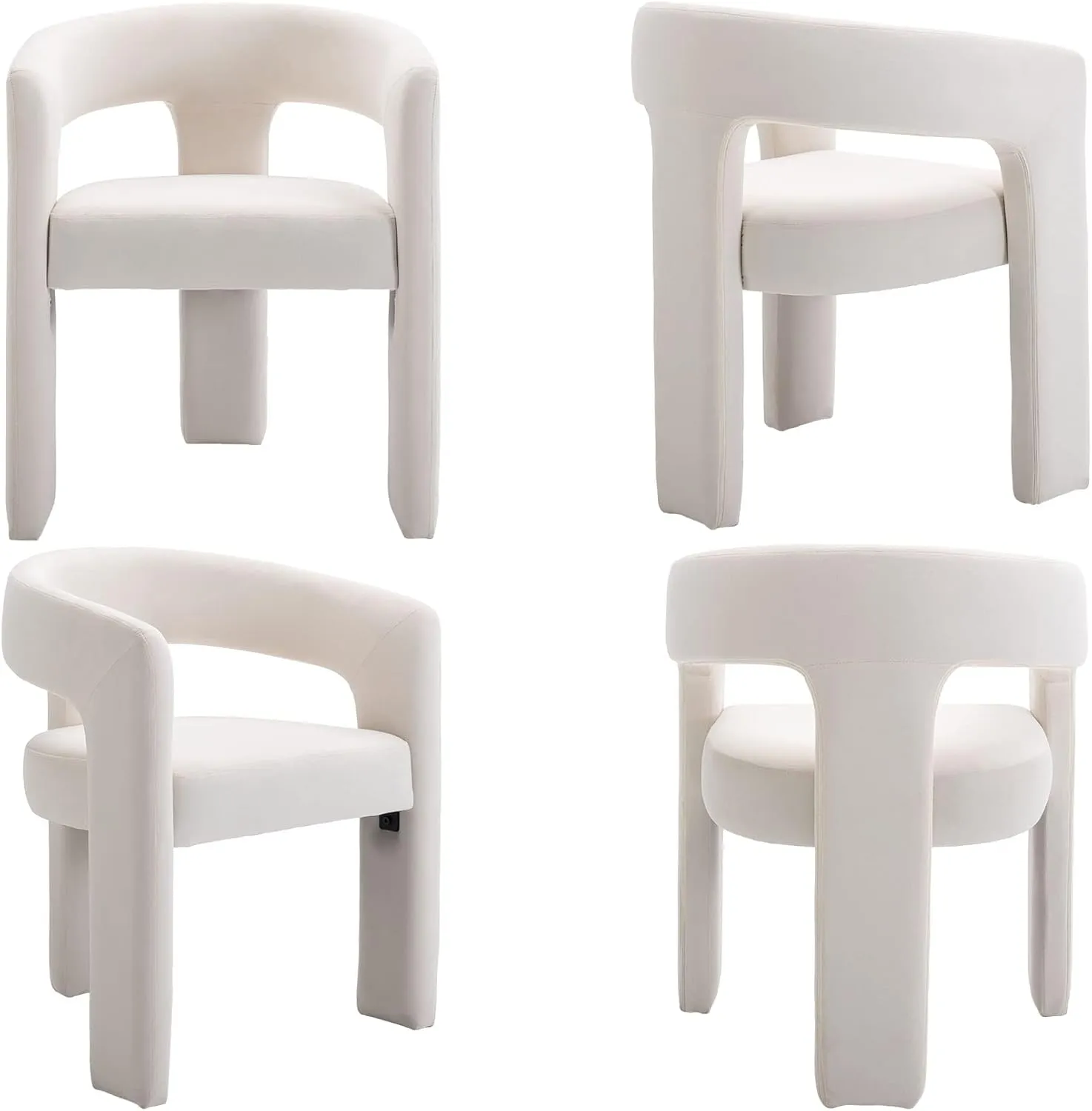 VESCASA Velvet Barrel Dining Chair with Open-Back, Upholstered Modern Accent Side Armchair with 3 Legs for Kitchen/Dining Room/Living Room, 1 Chair, Ivory