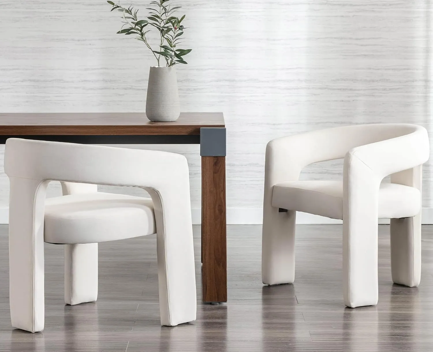 VESCASA Velvet Barrel Dining Chair with Open-Back, Upholstered Modern Accent Side Armchair with 3 Legs for Kitchen/Dining Room/Living Room, 1 Chair, Ivory