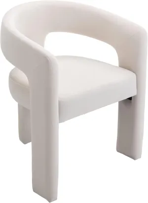 VESCASA Velvet Barrel Dining Chair with Open-Back, Upholstered Modern Accent Side Armchair with 3 Legs for Kitchen/Dining Room/Living Room, 1 Chair, Ivory