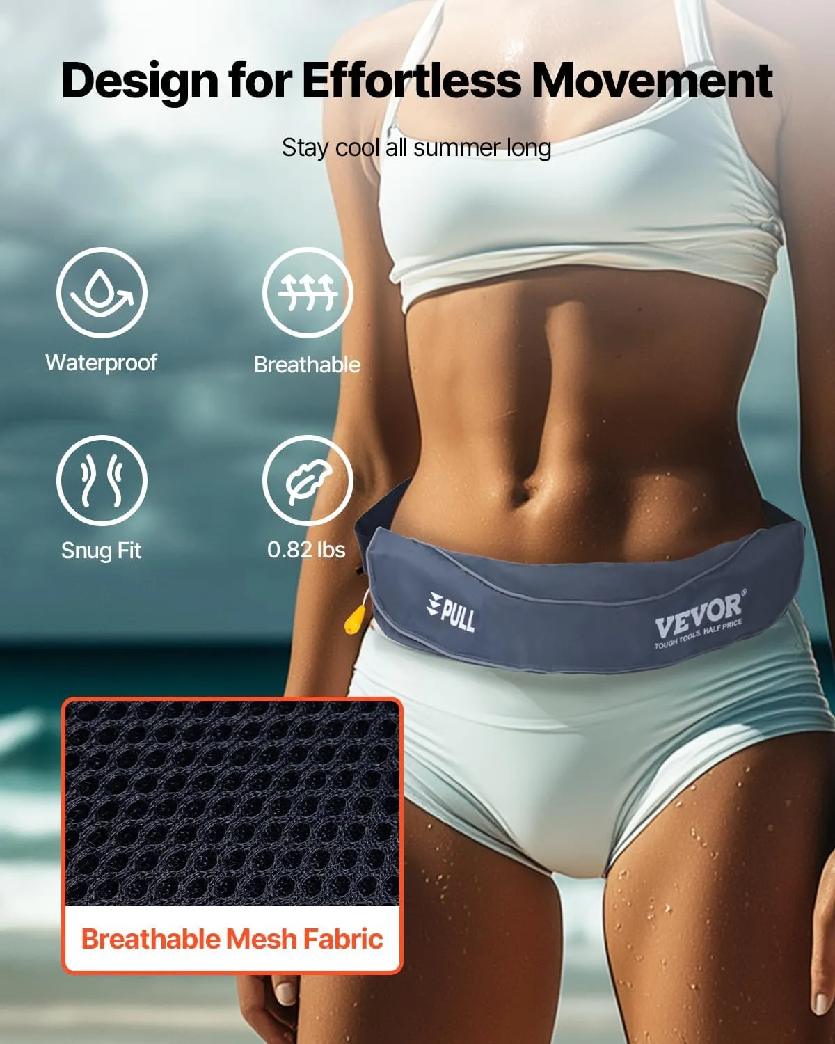 VEVOR Manual Inflatable Belt Pack for Adults, 105N Buoyancy, Over 80 Pounds and Up to 59 in Waist Adjustable, Inflatable PFD Waist for SUP Paddelboarding, Kayaking