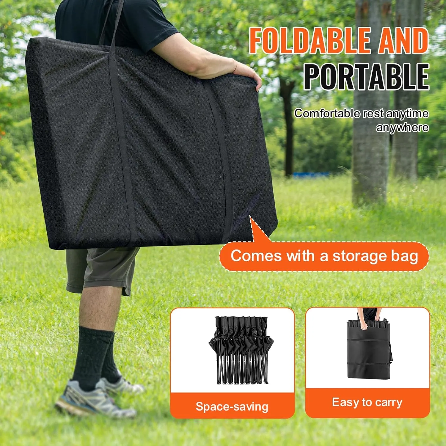 VEVOR Portable Folding Bench, 6 Seats Foldable Sideline Bench, Outdoor Camping Bench Chair with Carry Bag & Backrest, Team Sport Sideline Bench for Football Fishing, 6 Seats, 8seats