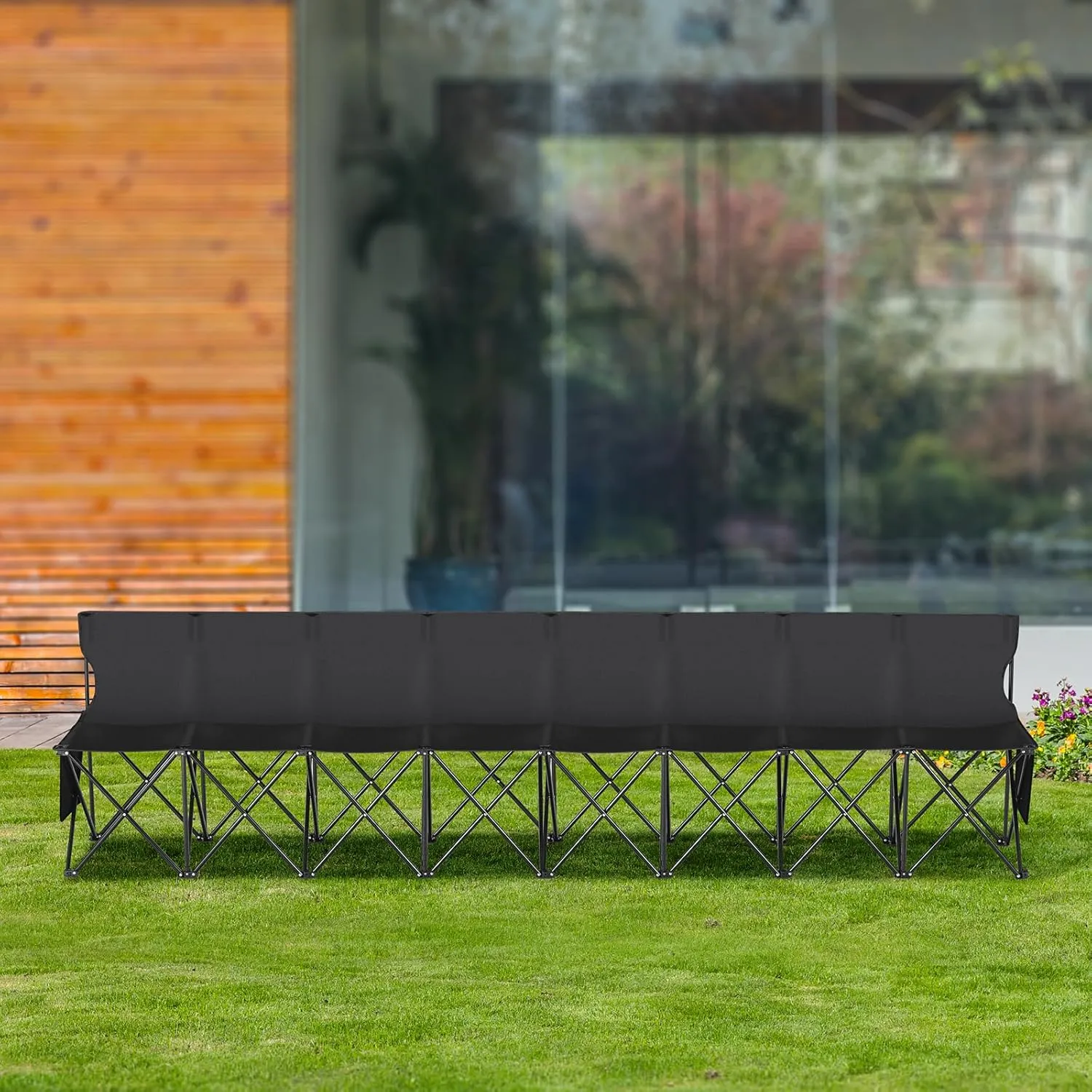 VEVOR Portable Folding Bench, 6 Seats Foldable Sideline Bench, Outdoor Camping Bench Chair with Carry Bag & Backrest, Team Sport Sideline Bench for Football Fishing, 6 Seats, 8seats