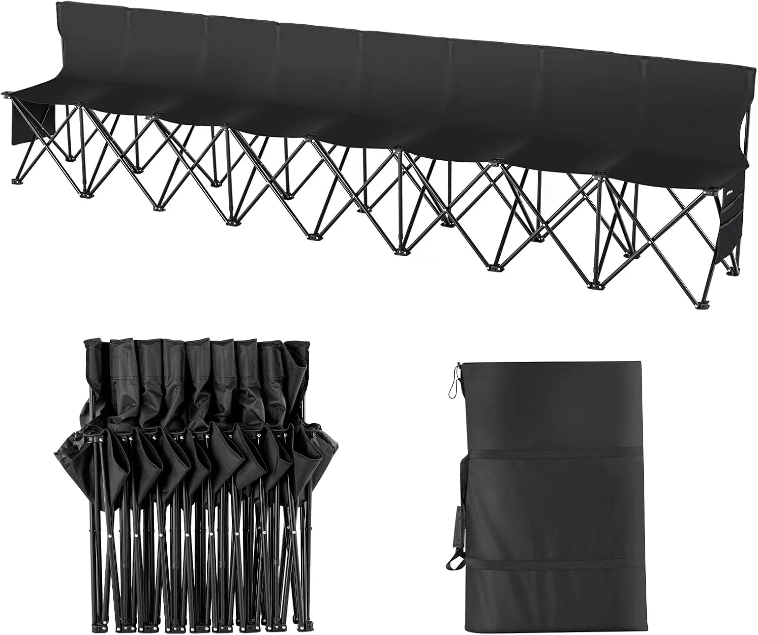 VEVOR Portable Folding Bench, 6 Seats Foldable Sideline Bench, Outdoor Camping Bench Chair with Carry Bag & Backrest, Team Sport Sideline Bench for Football Fishing, 6 Seats, 8seats