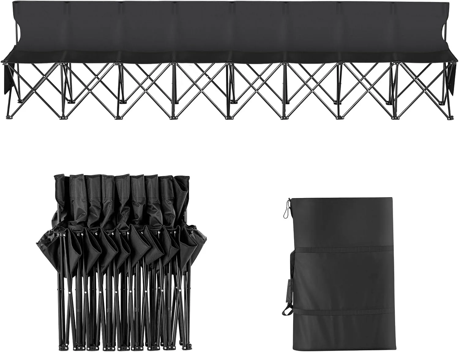 VEVOR Portable Folding Bench, 6 Seats Foldable Sideline Bench, Outdoor Camping Bench Chair with Carry Bag & Backrest, Team Sport Sideline Bench for Football Fishing, 6 Seats, 8seats