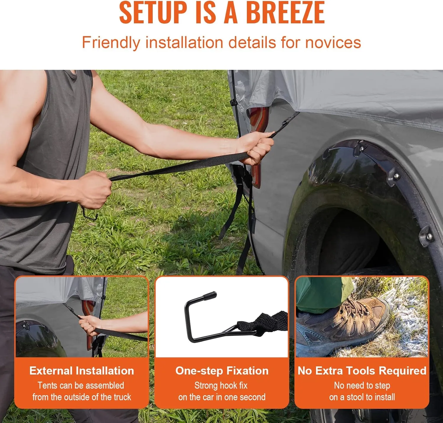 VEVOR Truck Bed Tent,Pickup Truck Tent with Rain Layer and Carry Bag, Waterproof Double Layer Truck Tent for Camping, Accommodate, for Camping Traveling Outdoor Activities