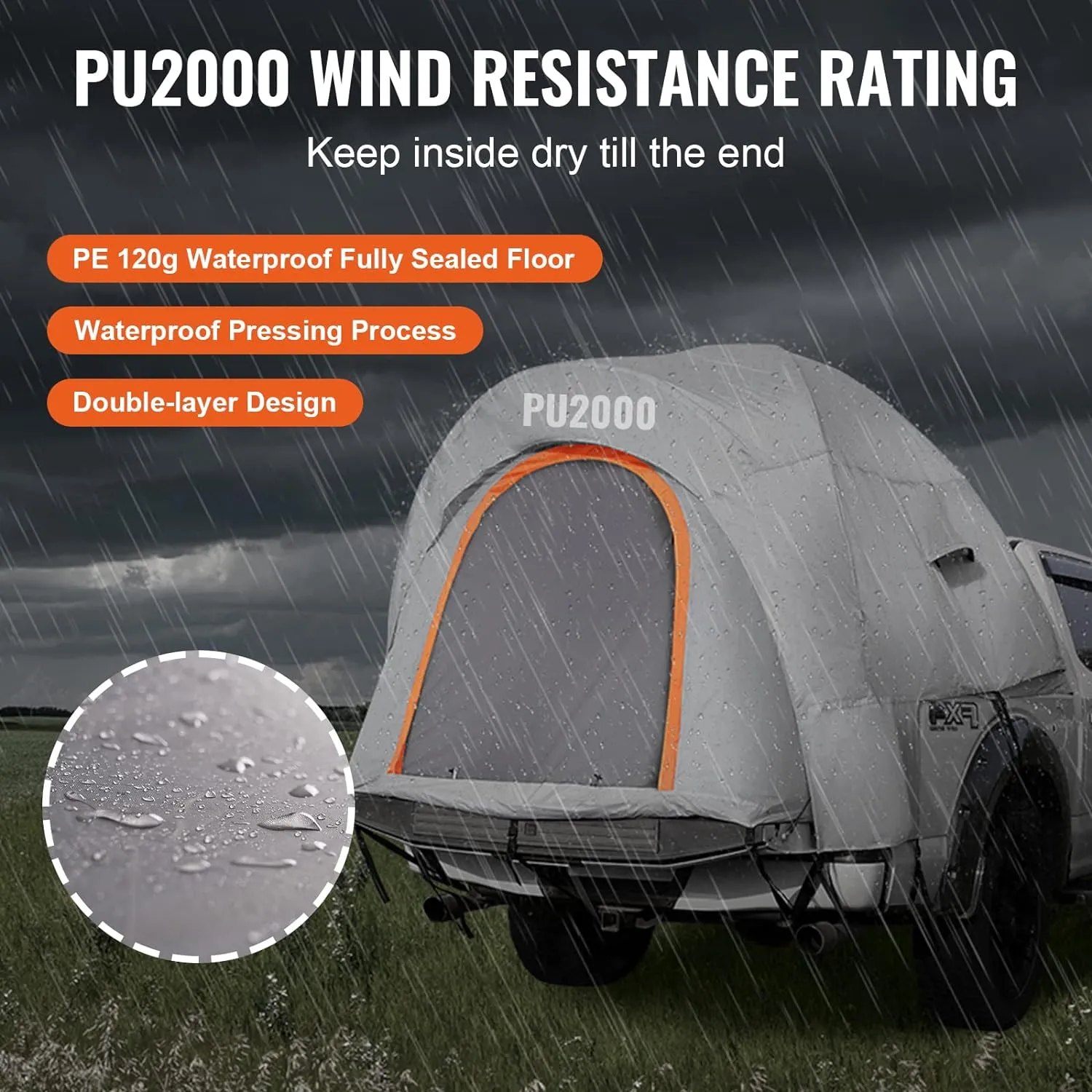 VEVOR Truck Bed Tent,Pickup Truck Tent with Rain Layer and Carry Bag, Waterproof Double Layer Truck Tent for Camping, Accommodate, for Camping Traveling Outdoor Activities