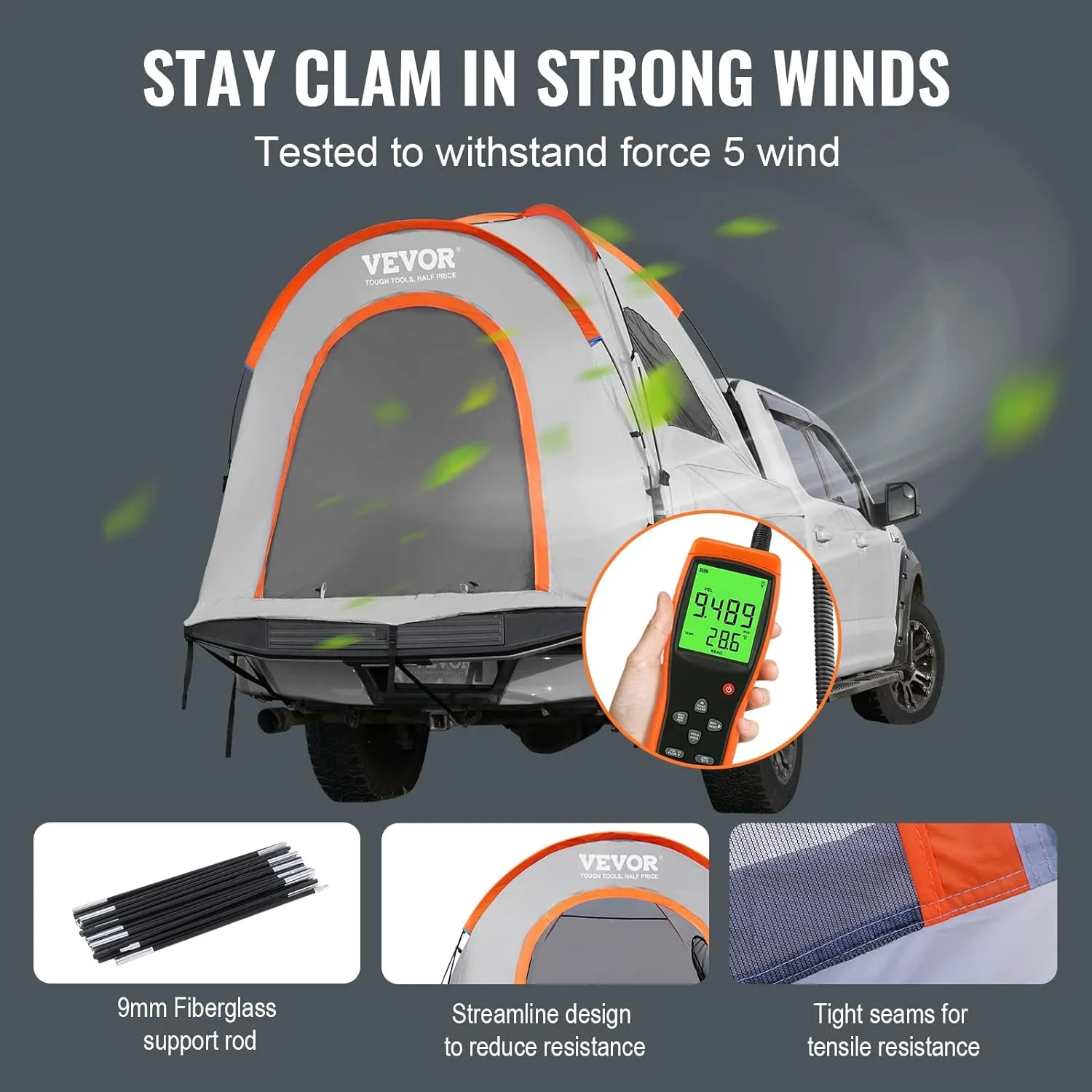 VEVOR Truck Bed Tent,Pickup Truck Tent with Rain Layer and Carry Bag, Waterproof Double Layer Truck Tent for Camping, Accommodate, for Camping Traveling Outdoor Activities
