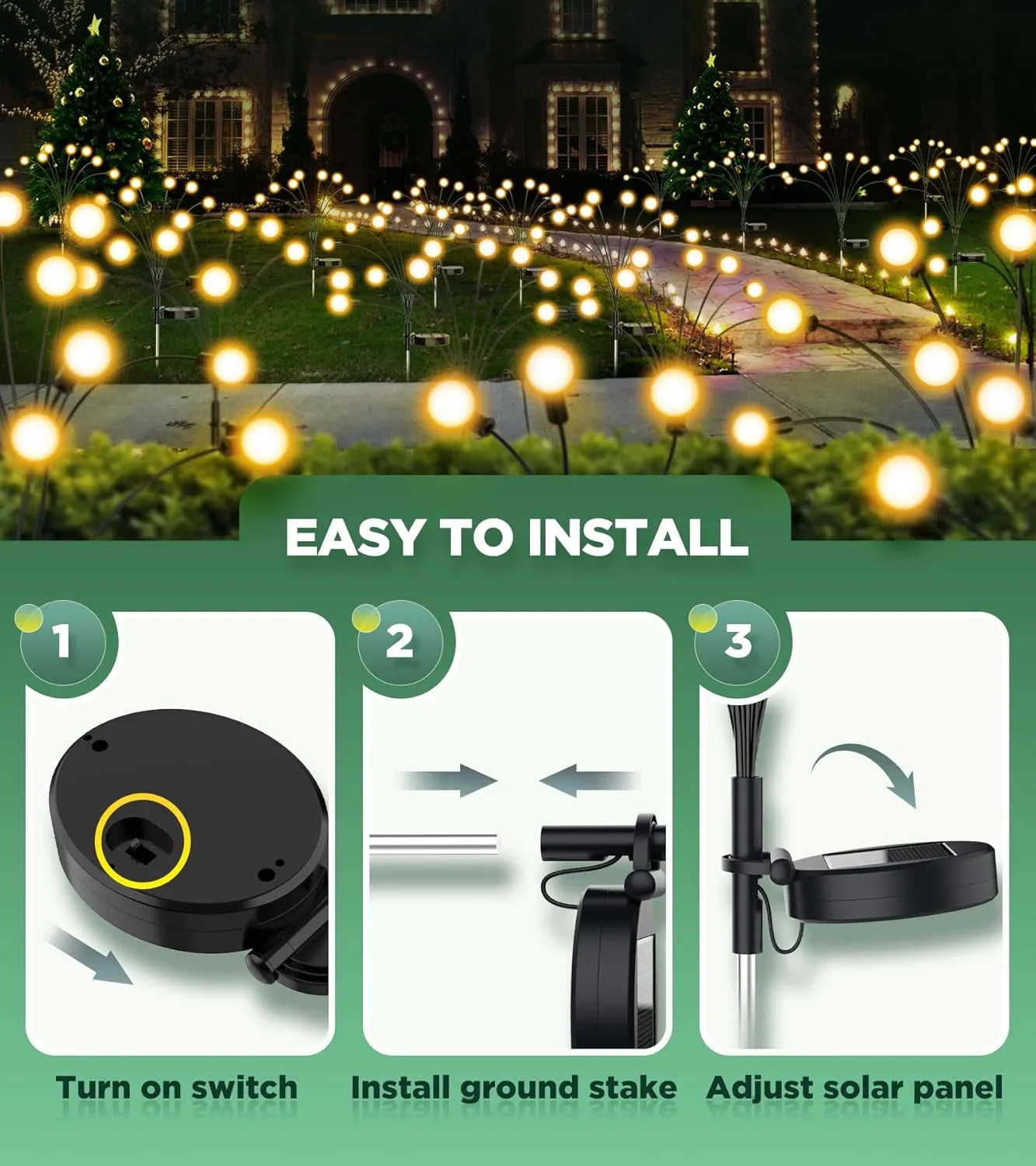 Vibrant Solar Garden Lights, Ultra Bright Solar Powered Firefly Lights Outdoor Waterproof, High Flexibility Starburst Swaying Light, 8 LED Landscape Lighting Decorative for Pathway Patio Yard