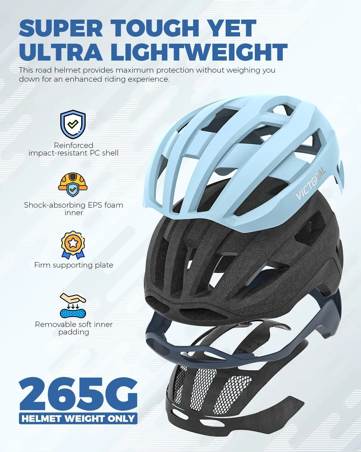 VICTGOAL Road Bike Helmet Adult Men Women with Detachable Magnetic Rear Light, Bicycle Helmet Adjustable Breathable Road Cycling Helmet for Road Mountain Riding