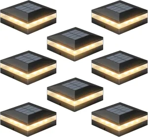 Viewsun 8 Pack Solar Post Cap Lights, 3 Color Modes Fence Post Solar Lights Outdoor with 72 LEDs, IP65 Waterproof Deck Lamps Decorating for Fence, Deck, Garden, Fit 4x4 Wooden/Vinyl Posts