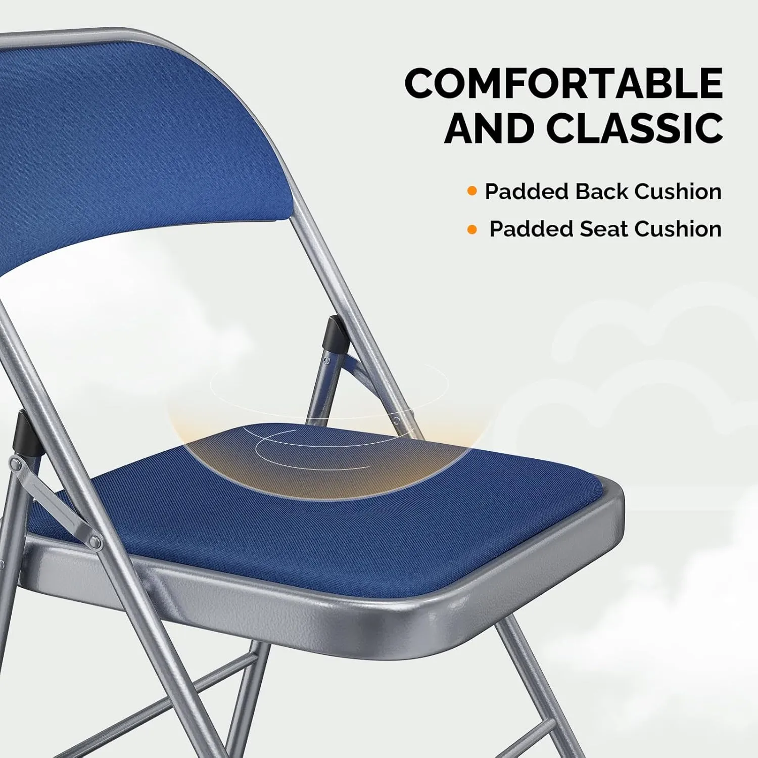 VINGLI 4 Pack Folding Chairs with Padded Seats, Metal Frame with Fabric Seat & Back, Capacity 350 lbs, Blue, Set of 4