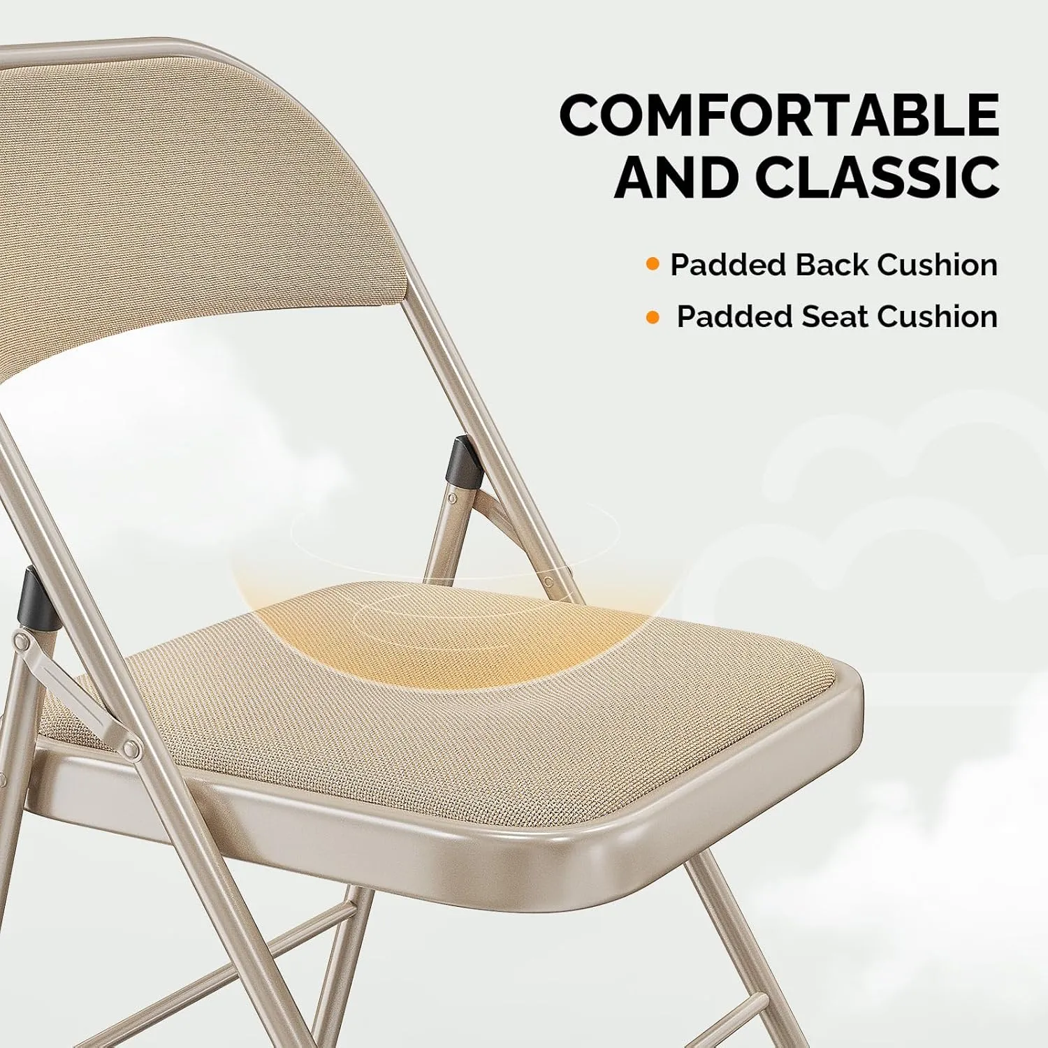 VINGLI 4 Pack Folding Chairs with Padded Seats, Metal Frame with Fabric Seat & Back, Capacity 350 lbs, Khaki, Set of 4