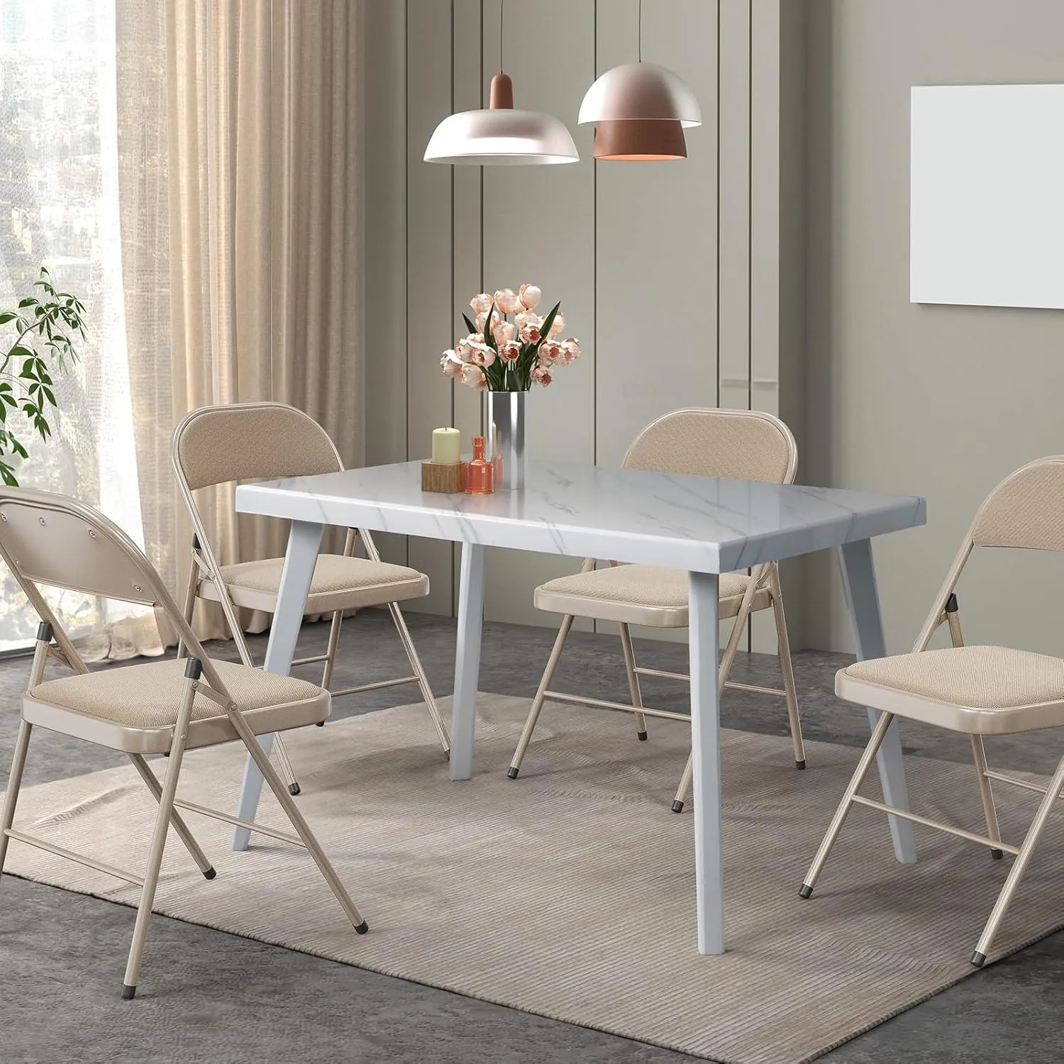 VINGLI 4 Pack Folding Chairs with Padded Seats, Metal Frame with Fabric Seat & Back, Capacity 350 lbs, Khaki, Set of 4
