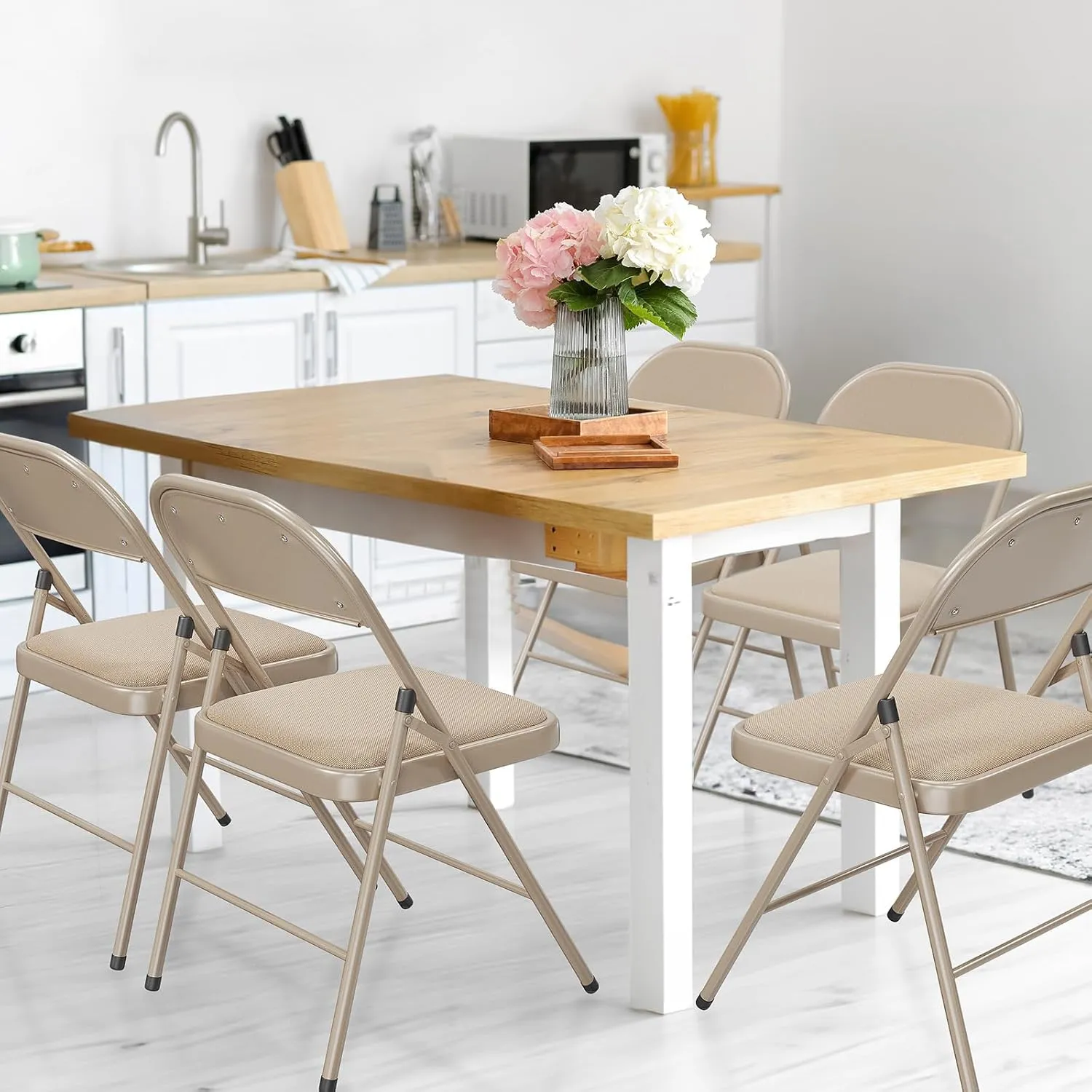 VINGLI 4 Pack Folding Chairs with Padded Seats, Metal Frame with Fabric Seat & Back, Capacity 350 lbs, Khaki, Set of 4