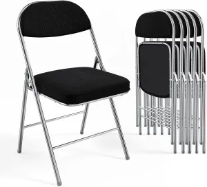 VINGLI Folding Chairs with Padded Seat & Backrest, Metal Frame, Durable Corduroy Fabric, 350 lbs Capacity, Set of 6, Black – Ideal for Weddings, Parties, Office Events