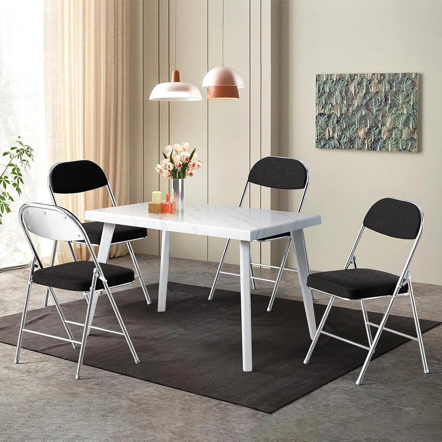VINGLI Folding Chairs with Padded Seat & Backrest, Metal Frame, Durable Corduroy Fabric, 350 lbs Capacity, Set of 6, Black – Ideal for Weddings, Parties, Office Events