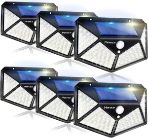 VINHMOR Solar Lights Outdoor 6 Pack, 100LED/3 Modes 270° Lighting Angle Motion Sensor Security Lights, IP65 Waterproof Wall Lights Solar Powered, Bright for Backyard Garden Fence Patio Front Door