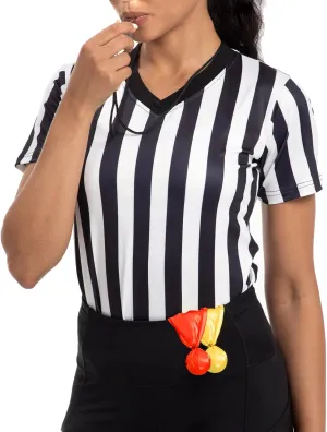 VKT 4pcs Referee Shirts Women Ref Costume Umpire Jersey for Football Soccer Basketball,Whistle, Red And Yellow Penalty Flags