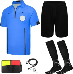 VKT Soccer Referee Kit Soccer Referee Shirt Jersey Shorts Ref Socks Whistle Red Yellow Card for Men & Women Halloween Costume