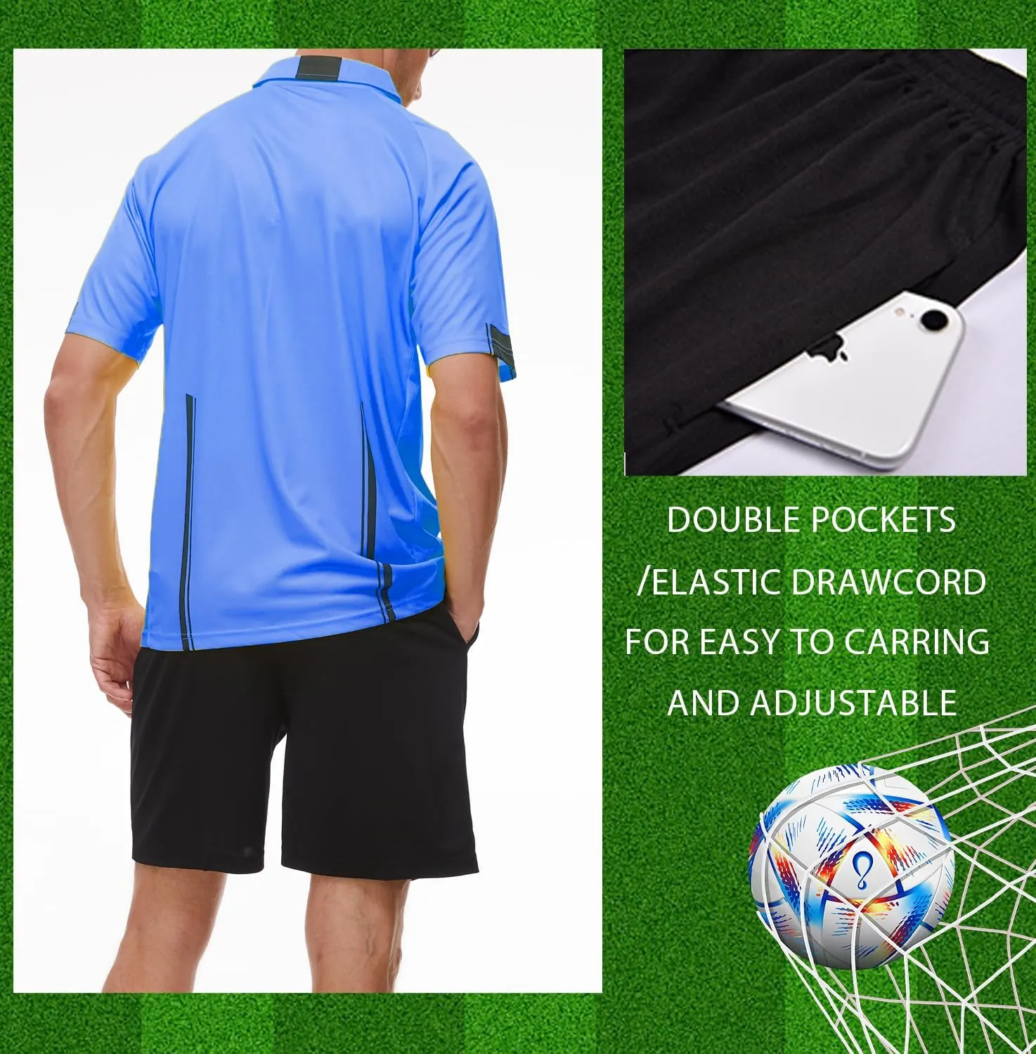 VKT Soccer Referee Kit Soccer Referee Shirt Jersey Shorts Ref Socks Whistle Red Yellow Card for Men & Women Halloween Costume