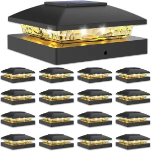 VOLISUN 4x4 Solar Post Cap Light 16pack,Solar Fence - Post Lights Outdoor Waterproof for Wooden/Vinyl,Black Deck Cap Light Solar Powered with Warm White for Garden/Patio/Porch