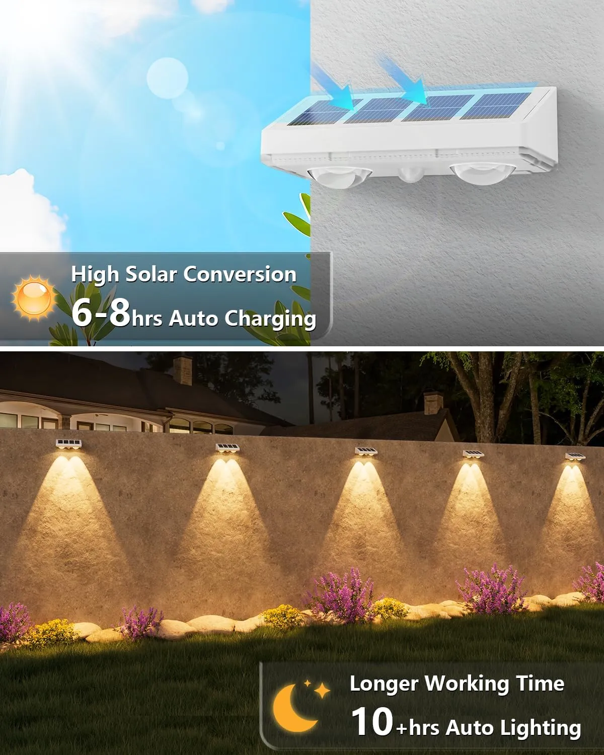 VOLISUN Solar Fence Lights, 8 Pack Solar Powered Fence Lights Outdoor with Warm White LED Spot Lens, IP65 Waterproof Fence Solar Lights Outdoor for Patio, Backyard, Railing, Deck（White）