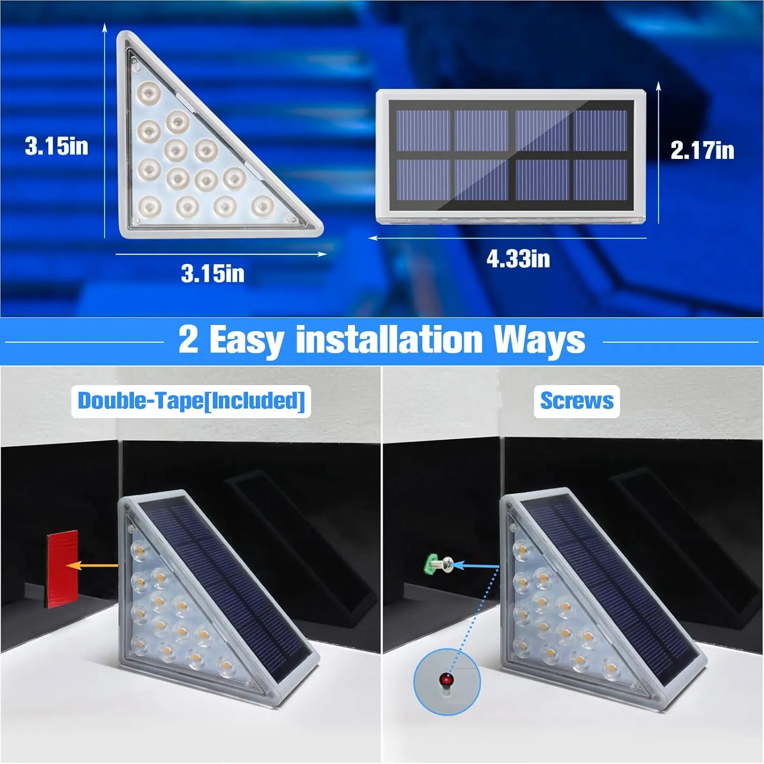 VOLISUN Solar Stair Lights 6 Pack, Solar Step Lights Outdoor Waterproof IP67, LED Outdoor Step Light,Outdoor Light Decor for Garden Stair, Deck, Front Step and Front Porch（Blue Lighting）