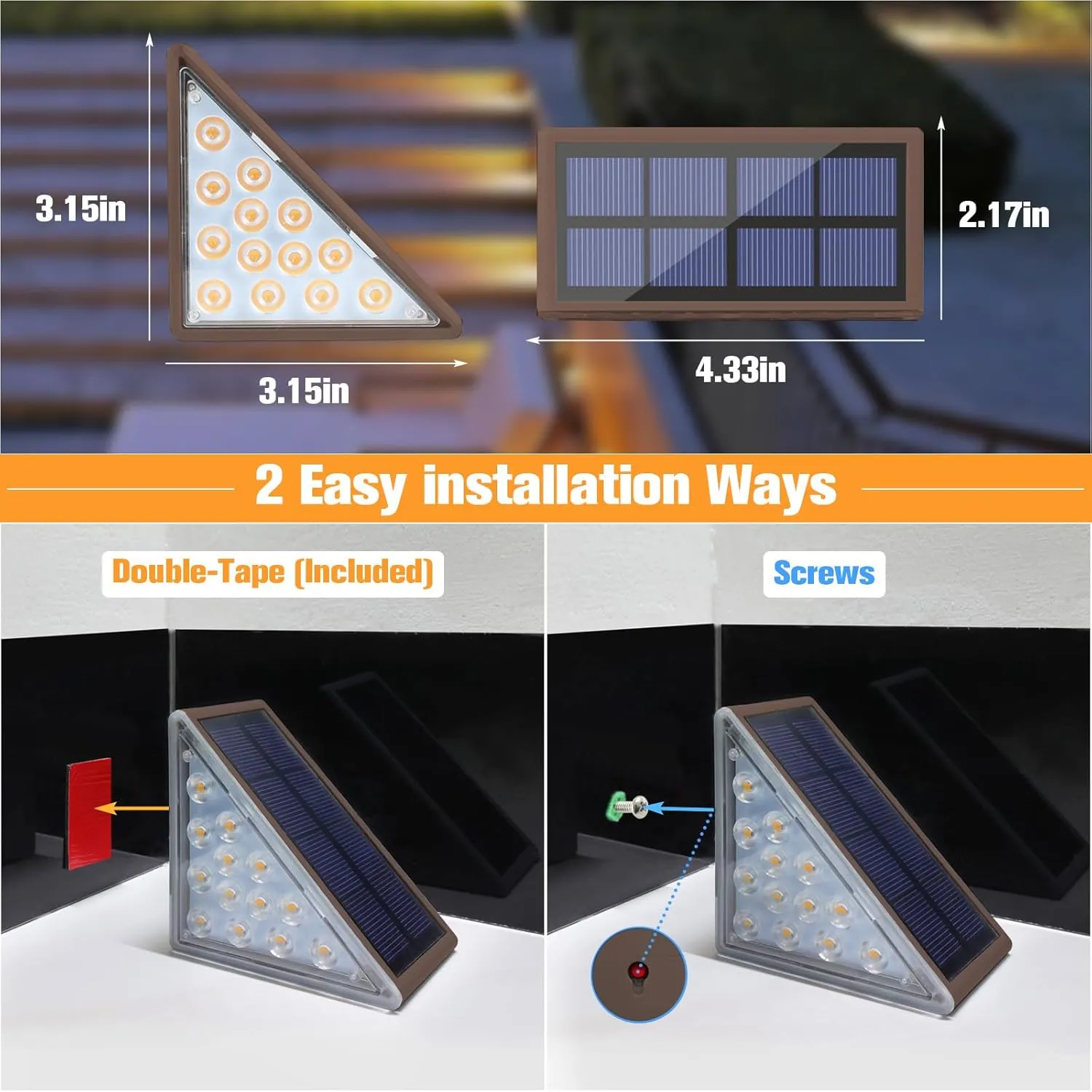 VOLISUN Solar Step Lights Outdoor Waterproof, LED Outdoor Stair Lights, Solar Step Light for Outside, Deck Light Decor for Stair,Front Porch and Patio(Brown,16 Pack)