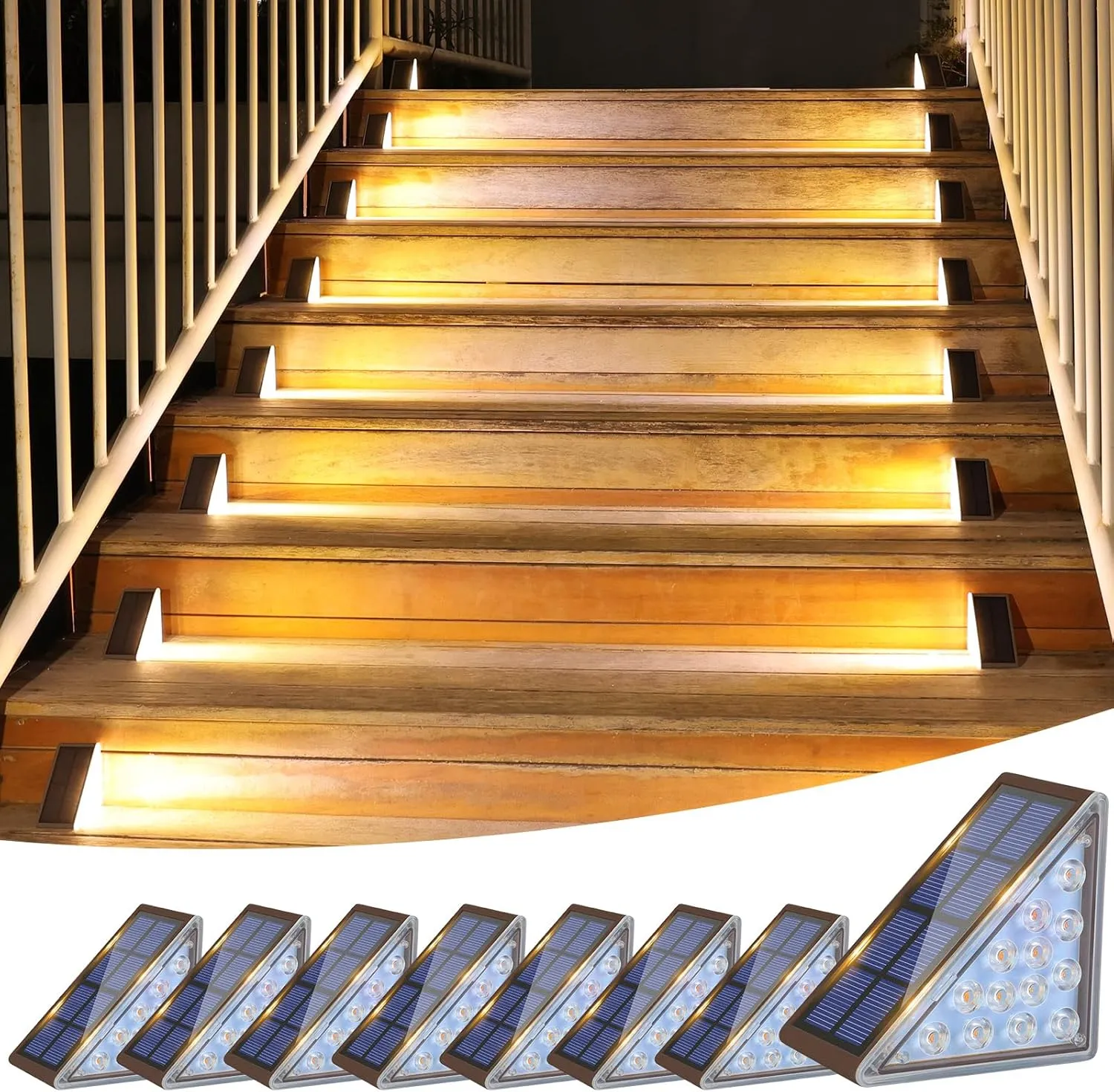 VOLISUN Solar Step Lights Outdoor Waterproof, LED Outdoor Stair Lights, Solar Step Light for Outside, Deck Light Decor for Stair,Front Porch and Patio(Brown,8 Pack)