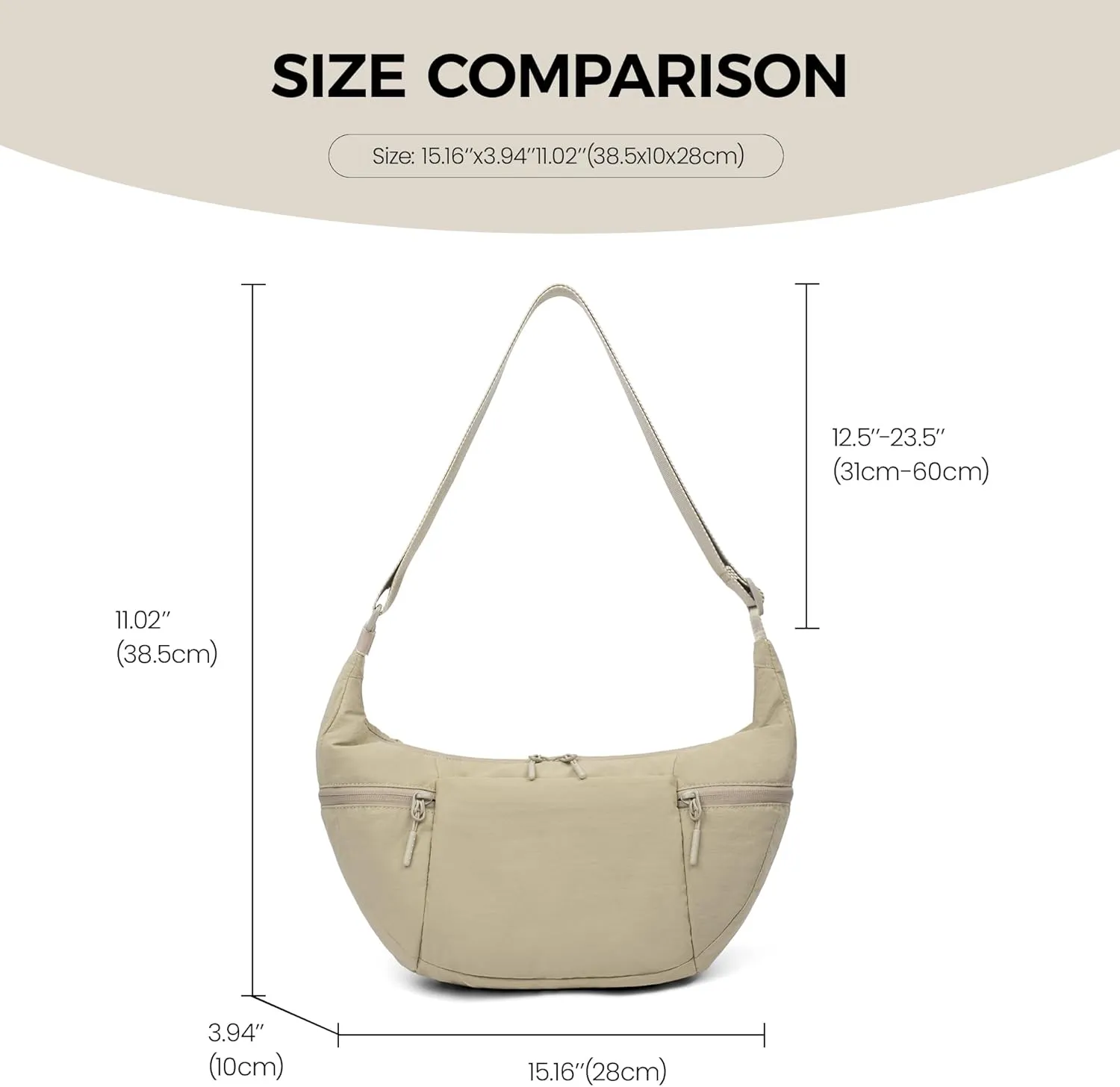 VONAL Nylon Crossbody Bag for Women, Lightweight Shoulder Purse with Zipper, Trendy Crescent Sling Bag with Adjustable Stap