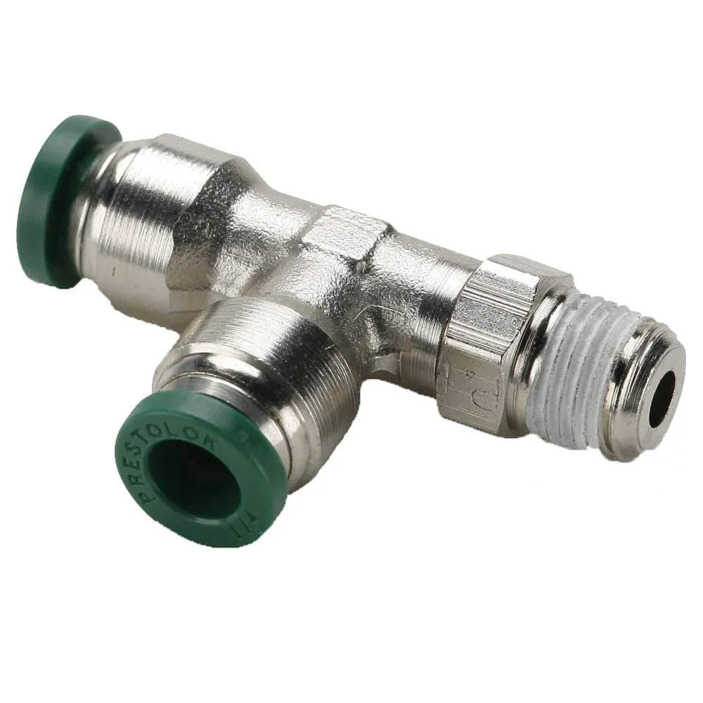 W171PLP-6-6-pk20 Prestolok PLP Male Run Tee Swivel Push-to-Connect Fitting, Nickel Plated, 3/8" Push-to-Connect Tube x 3/8" Male NPTF, Brass (Pack of 20)