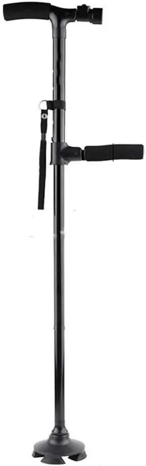 Walking Stick with LED Light, Four Non-Slip Feet, Light Weight, Easy to Store with Wooden Ergonomic Handle Crutches rollator Walker, Durable Mobility Aid