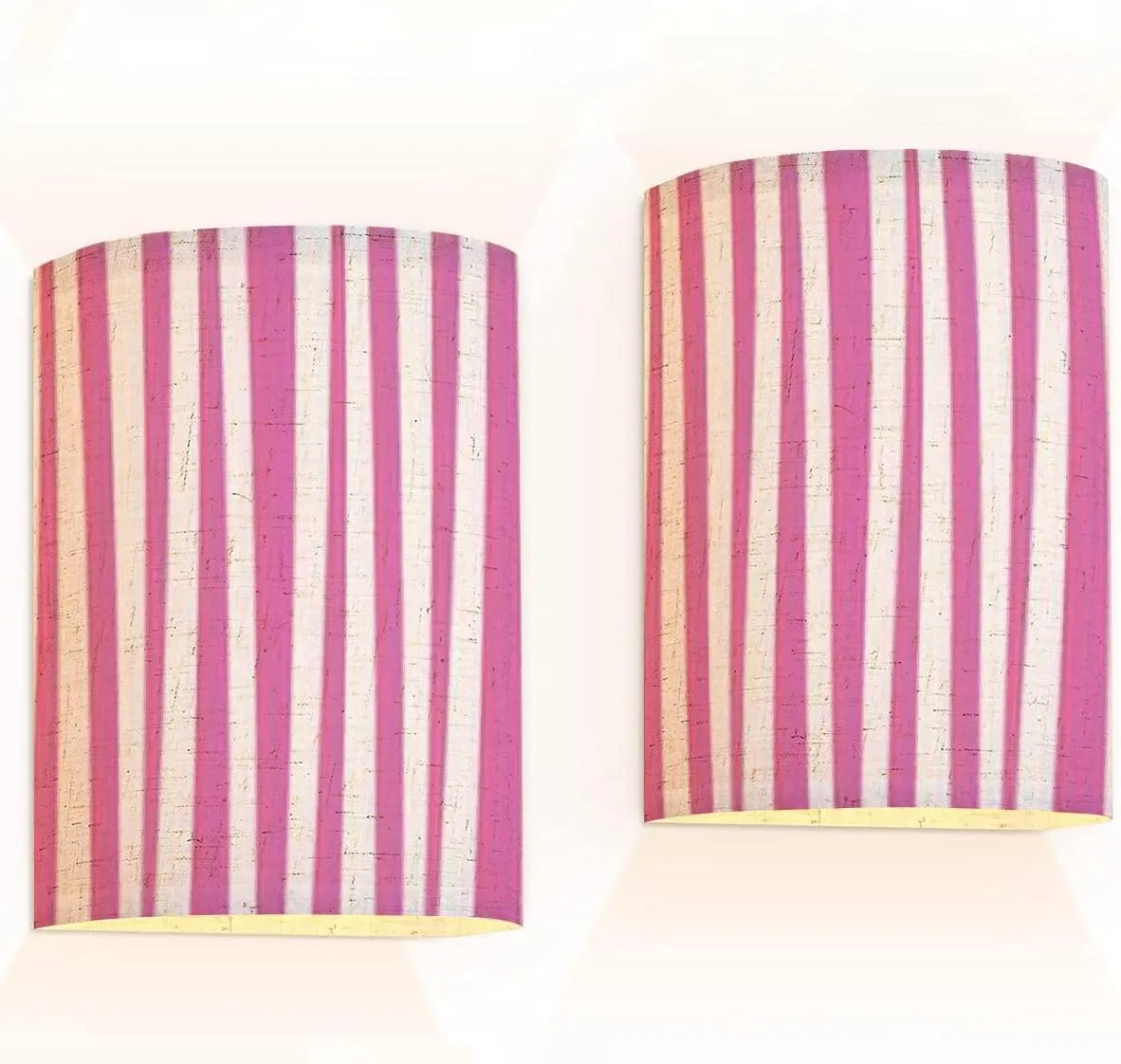 Wall Sconces Set of Two Battery Operated Abstract Vertical Striped Pattern Pink White Cute Baby Print Wireless Plug in Wall Lights Fixtures Remote Dimmable for Bedroom Living Room Hallway