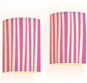 Wall Sconces Set of Two Battery Operated Abstract Vertical Striped Pattern Pink White Cute Baby Print Wireless Plug in Wall Lights Fixtures Remote Dimmable for Bedroom Living Room Hallway