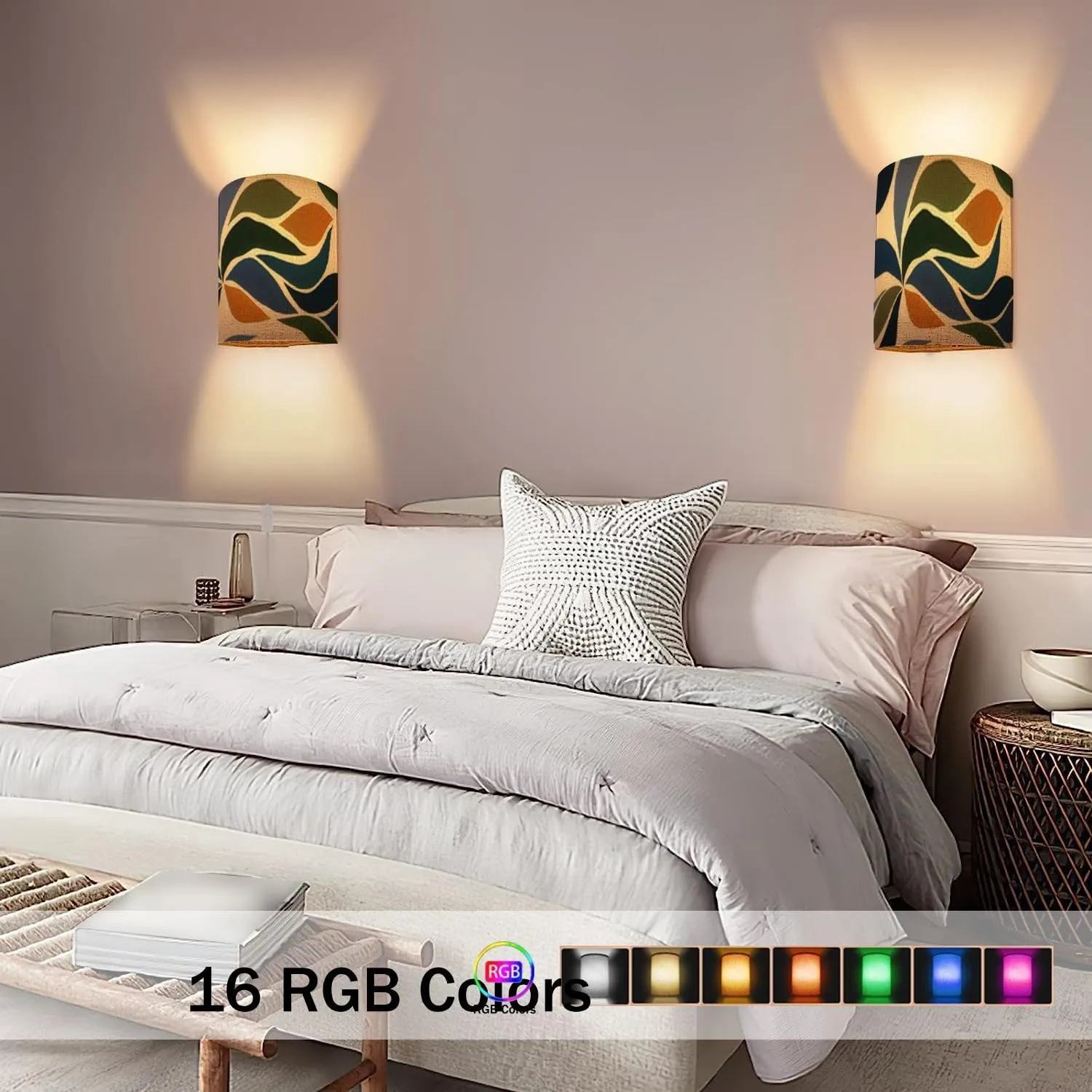 Wall Sconces Set of Two Battery Operated Hand Drawn Trendy Minimal Abstract Pattern Creative Collage Wireless Plug in Wall Lights Fixtures Remote Dimmable for Bedroom Living Room Hallway